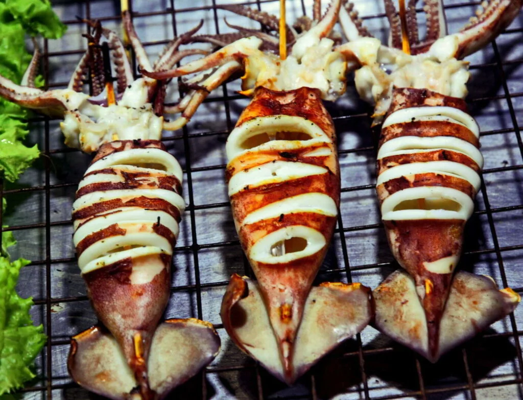 The Grilled Squid Whole Illex with lettuce