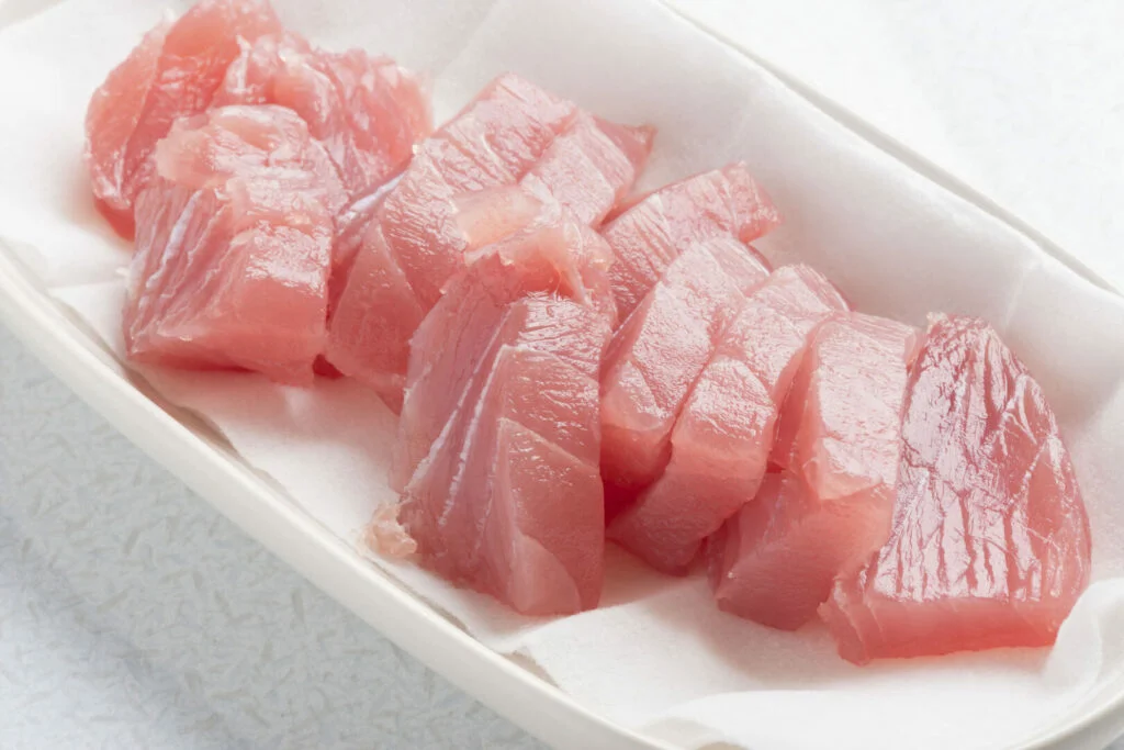 Fresh Tuna Medallions on a white plate