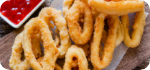 breaded and cooked squid rings dish